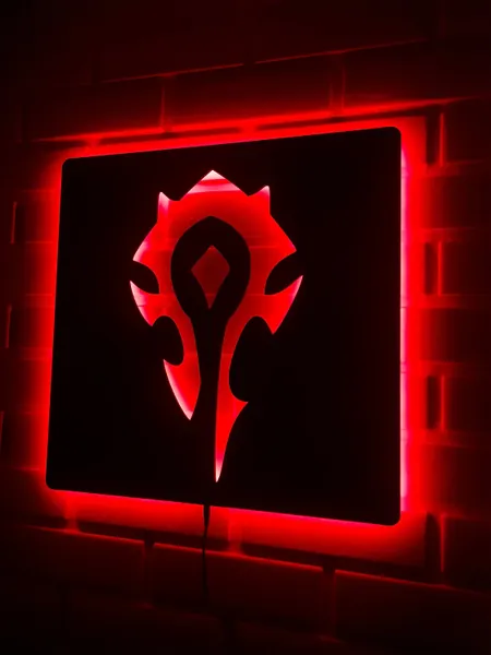 World Of Warcraft Game Horde Logo Led Sign, Wooden LED Wall Decor Horde Blizzard Game Room Decor, Personalized Gift Wooden Wall Hanging, WOW