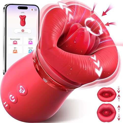 Vibrator Adult Sex Toys for Women - Sovokn 5IN1 Mouth Sucking Vibrator Rose Sex Toy, 10 Tongue Licking, 3 Auto & 1 Manual Sucking Adult Toys New APP, Anal Clit Nipple Vibrators Female Couples Sex Toys - A Red