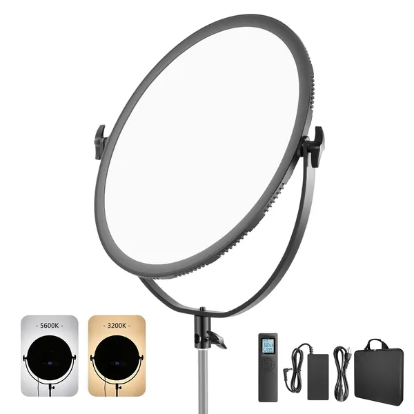 Neewer LED Bi-Color Studio Round Lighting, Ultra Thin Studio Edge Flapjack Light, 18-Inch 70W Dimmable Portrait Light with Battery Holder/AC Adapter/2.4G Wireless Remote (Battery Not Included) - 
