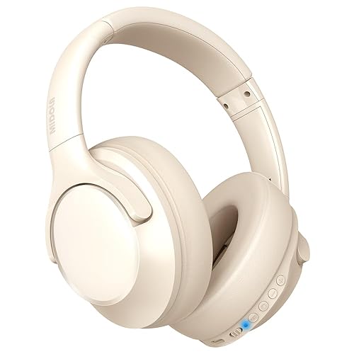 MIDOLA Bluetooth Headphones Over Ear 68H Playtime 6 EQ Wireless Headset with Microphone HiFi Stereo Foldable Lightweight Deep Bass for Travel Home Office Cellphone Milk White - Milk White