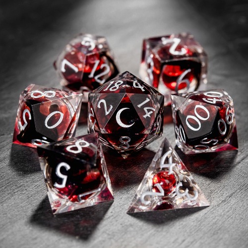 Blood Red Liquid Core Moon DnD D&D Dice Set | 11 Dice Set