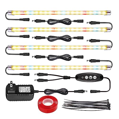 FREGENBO LED Grow Lights Strips for Indoor Plants with Auto ON & Off Timer, T5 Sunlike Full Spectrum Grow Lights Bar Growing Lamps for Greenhouse Shelves Hydroponics Succulent, 4 Dimmable Levels - M/4pcs