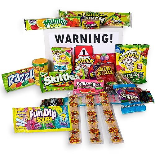 RETRO CANDY YUM Super Sour Candy Variety Pack - Assorted Sour Candy Pack Containing 20 Hand-Picked Candies in a Sturdy Gift Box - Sour Candy Care Pack for Gift, Celebration, Sour Challenge, and More - sour - 16 Piece Assortment
