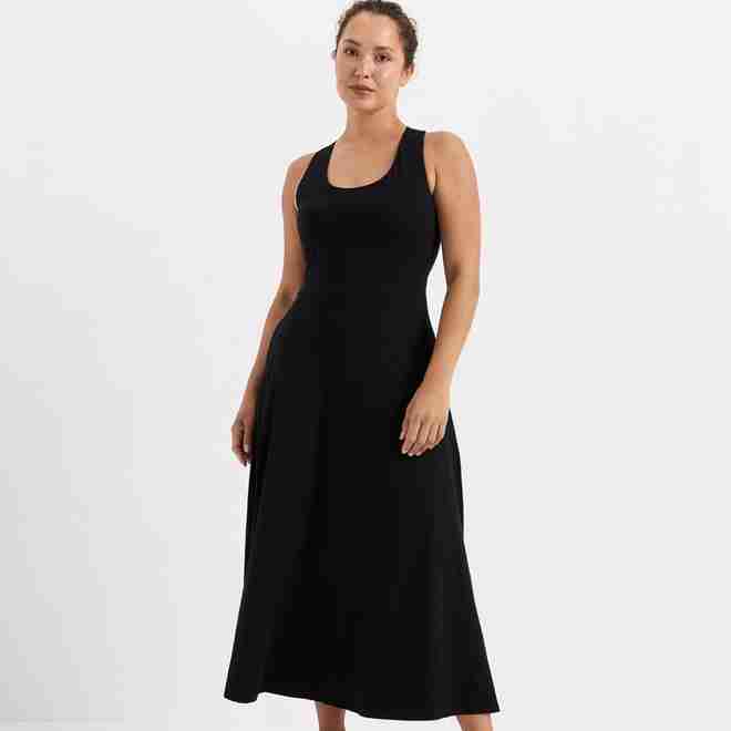 PACT Women's Black Fit & Flare Open Back Maxi Dress XS