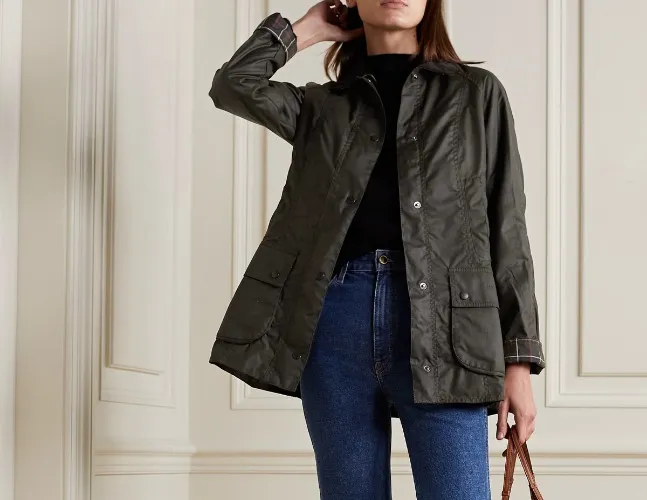 BARBOUR-  Beadnell corduroy-trimmed waxed-cotton jacket