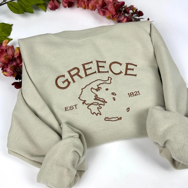 Greece Embroidered Crewneck Sweatshirt - County of Greece Map Outline