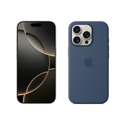 Apple iPhone 16 Pro 512 GB - Titan Natur + Silikon Case mit MagSafe – Denim - Titan Natur - 512 GB - +Denim Case