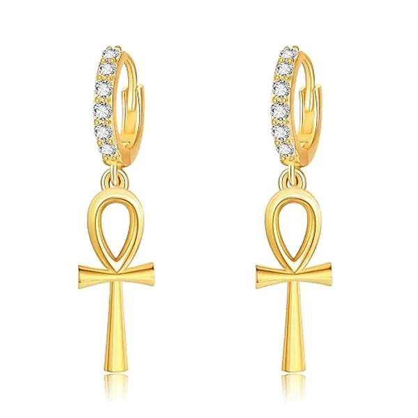 Ankh Ohrringe für Frauen Sterling Silber vergoldet ägyptischen Huggie Hoop Earrings Ankh Schmuck Geschenke für Frauen Mädchen Männer