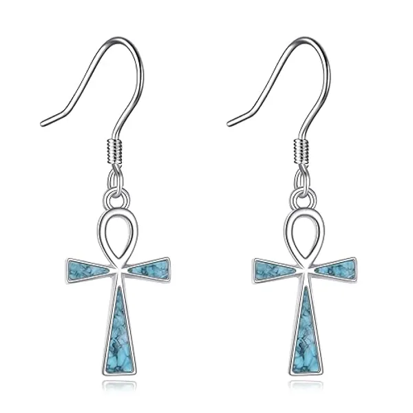 ONEFINITY Ankh Ohrringe 925 Sterling Silber Türkis Ankh Kreuz Ohrringe Ägyptischer Schmuck Geschenke für Damen