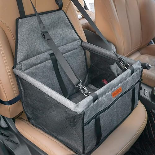 Dog Car Seat Puppy Pet Seats for Cars Vehicles Small Dogs Washable Portable Pet Booster Car Seat Travel Carrier Cage with Clip-On Safety Leash,Perfect for Small Pets - Grey PVC Tube