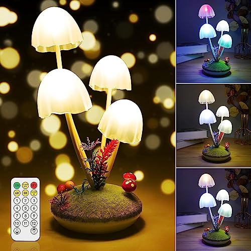 StarryEver Pilz Nachtlicht Kinder, LED Nachttischlampe Warmweiß & Bunt, Zweifarbig Klein Tischlampe Stilllicht Dimmbar mit Fernbedienung Timer, USB Aufladbar, für Schlafzimmer, Geschenke für Kinder - Warmweiß & Mehrfarbig