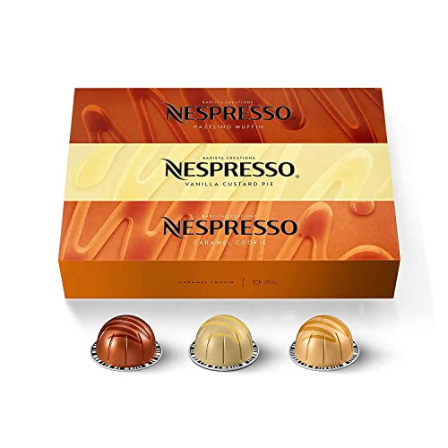 Nespresso Vertuo Barista Creations Vanilla Custard Pie, Caramel Cookie, Hazelino Muffin, 30 Kapseln