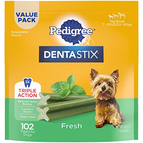 PEDIGREE DENTASTIX Dental Dog Treats for Toy/Small Dogs Fresh Flavor Dental Bones, 1.54 lb. Value Pack (102 Treats) - Toy/Small Dogs - 102 Count (Pack of 1)