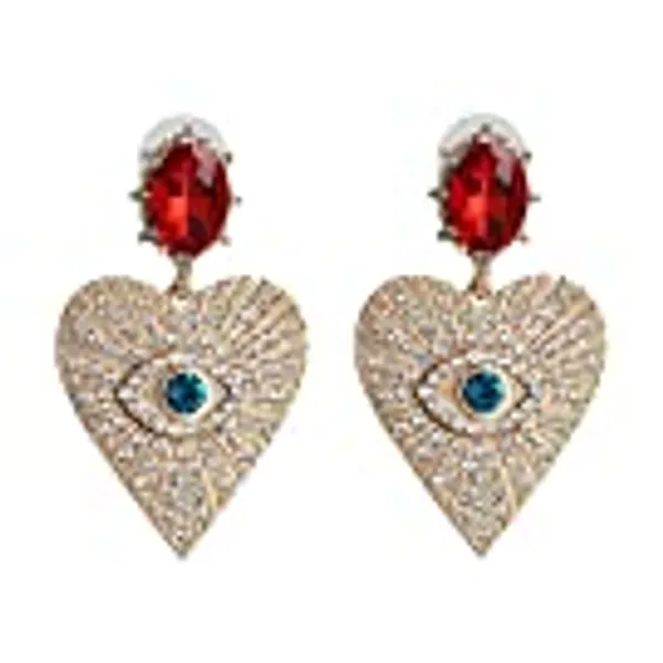 Statement Evil Eye Heart Crystal Drop Earrings Colorful Rhinestone Eyelash Cubic Zirconia Eyeball Dangle for Women Girls Elegant Jewelry
