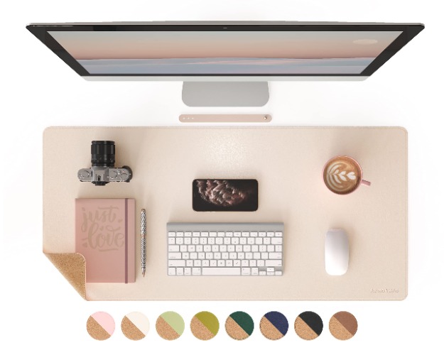 RENMTURE Dual-Sided Desk Pad,Natural Cork & PU Leather Large Mouse mats for Office and Home Work,Desk Protector Non-Slip (36"x17",Apricot+Cork) - Apricot 36"x17"