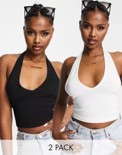 ASOS DESIGN – Crop top med halterneck, 2-pack SPARA 