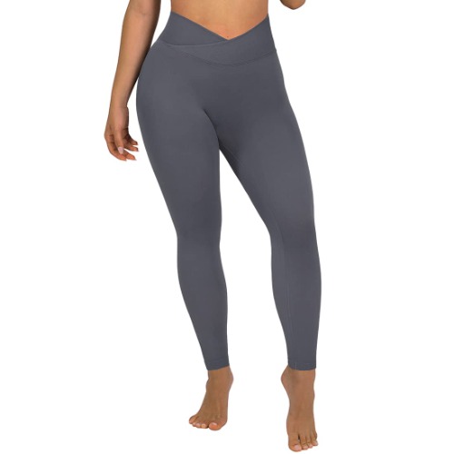 SUUKSESS Women Crossover Seamless Leggings Butt Lifting High Waisted Workout Yoga Pants - Medium #1 Grey