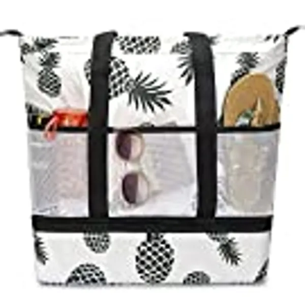 OctSky Beach Bags Women Large Beach Tote with Cooler Waterproof Sandproof Top Zipper Lightweight Tote for Beach Pool Travel