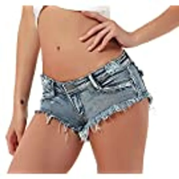 Soojun Women's Sexy Cut Off Low Waist Booty Denim Jeans Shorts