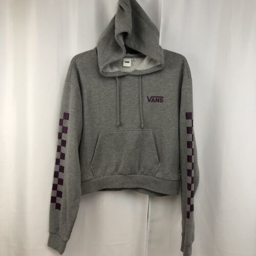 Vans Cropped Sweatshirt Women's Medium M Grey & Purple Hoodie Pullover Checkered  | eBay