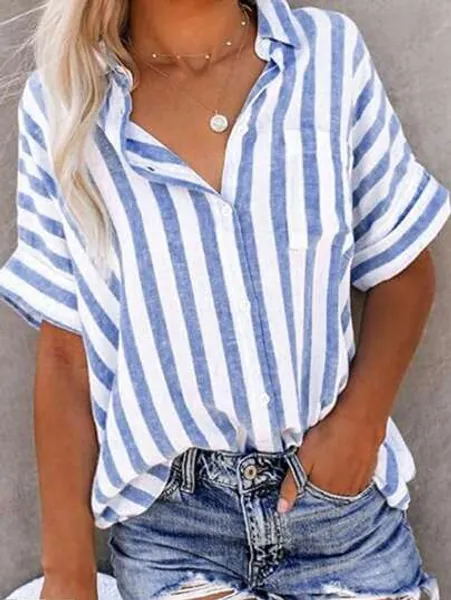 SHEIN LUNE Plus Size Striped Short Sleeve Shirt