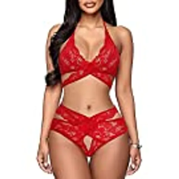 Donnalla Women Sexy Lingerie Set Two Piece Lace Bra and Panty Set Bralette Sleepwear