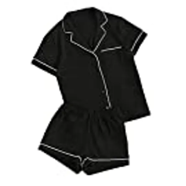 Floerns Women's Notch Collar Short Sleeve Sleepwear Two Piece Pajama Set