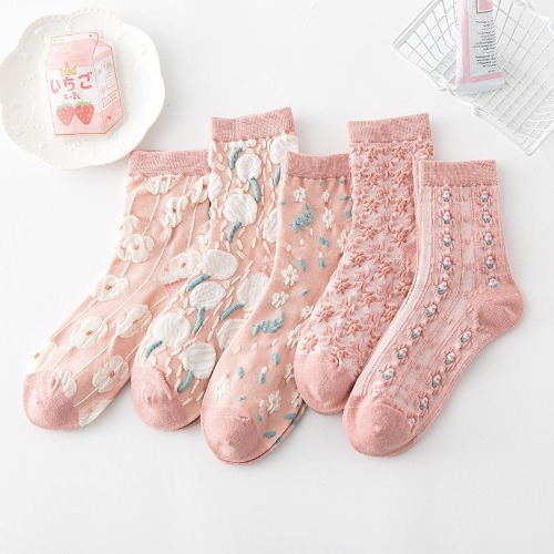 Pink Vintage Floral Sock Set - Set1-Pink style 1