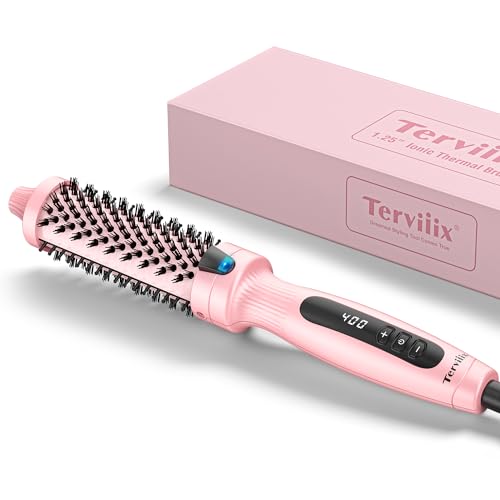 Terviiix 1.25 Inch Hot Brush Curling Iron Brush Ceramic 1 1/4 Inch Double MCH Heated Thermal Brush Tourmaline Ionic Hair Curler, Digital Display 9 Temperatures Curling Wand Dual Voltage for Traveling - 1.25 Inch Pink