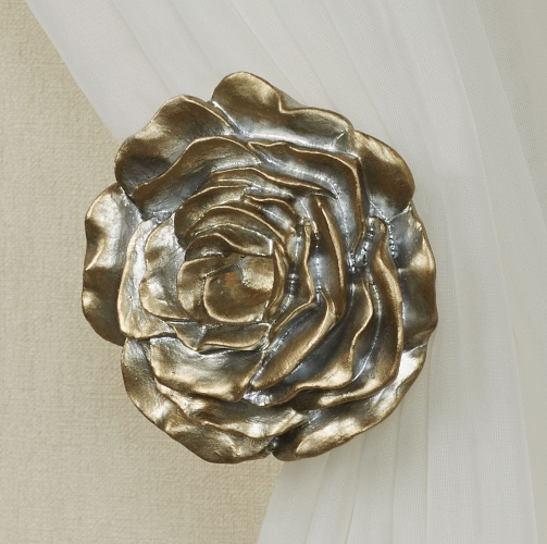 Ella Rose Satin Gold Floral Curtain Tieback Pair