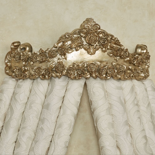 Ella Rose Satin Gold Floral Wall Teester Bed Crown