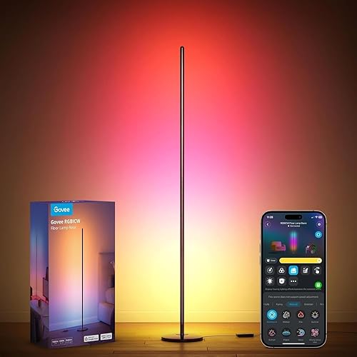 Govee LED Floor Lamp, RGBIC Modern Corner Lamp, Smart Standing Lamp with 61 Scene Modes,Music Sync, Black Corner Floor Lamp for Living Room, Bedroom - Black - 1-Pack