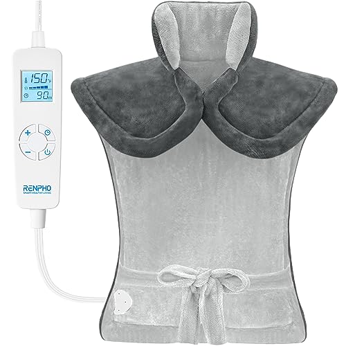 RENPHO Heating Pad for Back Pain Relief, FSA HSA Eligible, Anniversary Birthday Gifts for Women Men Wife Husband, Electric Weighted Heat Pad for Neck and Shoulders, ETL Certified, Grey White - 24"x33" - Gray White