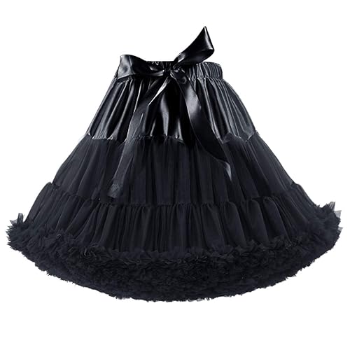 XinChangShangMao Women's Elastic Waist Chiffon Petticoat Puffy Tutu Tulle Skirt Princess Ballet Dance Pettiskirts Underskirt - One Size Short - Lengthened Black 21.7''