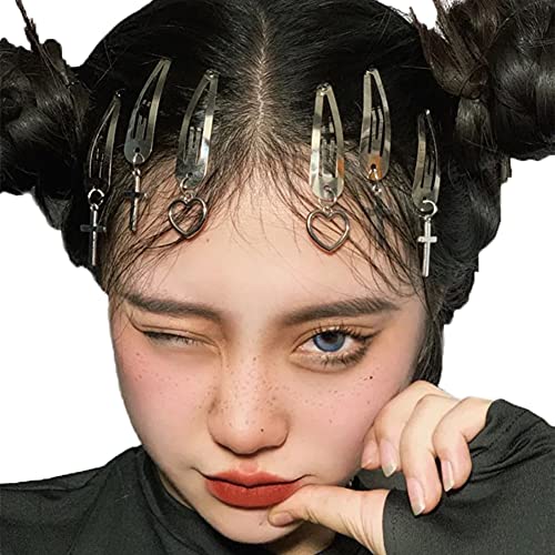 Snap Hair Clips for Women Girls Hair Barrettes Clips for Thick Thin Hair Metal Heart Star Silver Gothic Halloween Barrettes