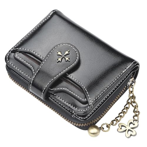 GGOOB Small Wallet for Women Zip Bifold Vintage Wallet Goth Purse Mini Leather Cash Wallets with Zipper Coin Pocket (Black,Small) - Black - Small