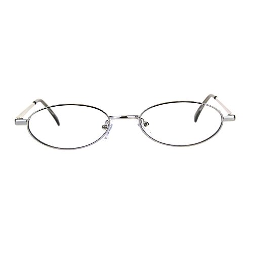 Extra Narrow Oval Metal Rim Round Retro Vintage Clear Lens Eye Glasses - Silver