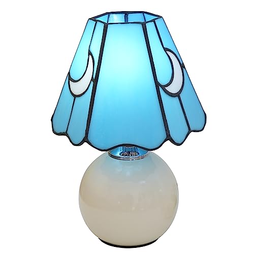 KIPHEPI Mushroom Lamp Stained Glass Lamp Moon Lamp Cute Small Nightstand Desk Lamp for Home Decor Study Living Bedroom Gift, Included E26 Bulb (W-1062-blue) - W-1062-blue