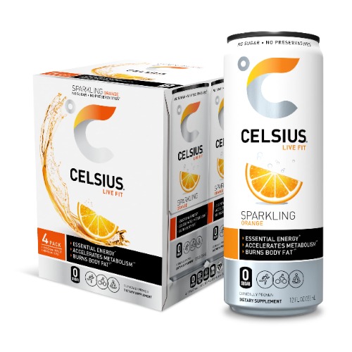 CELSIUS Sparkling Orange, Functional Essential Energy Drink 12 Fl Oz (Pack of 4) - Sparkling Orange 12 Fl Oz (Pack of 4)