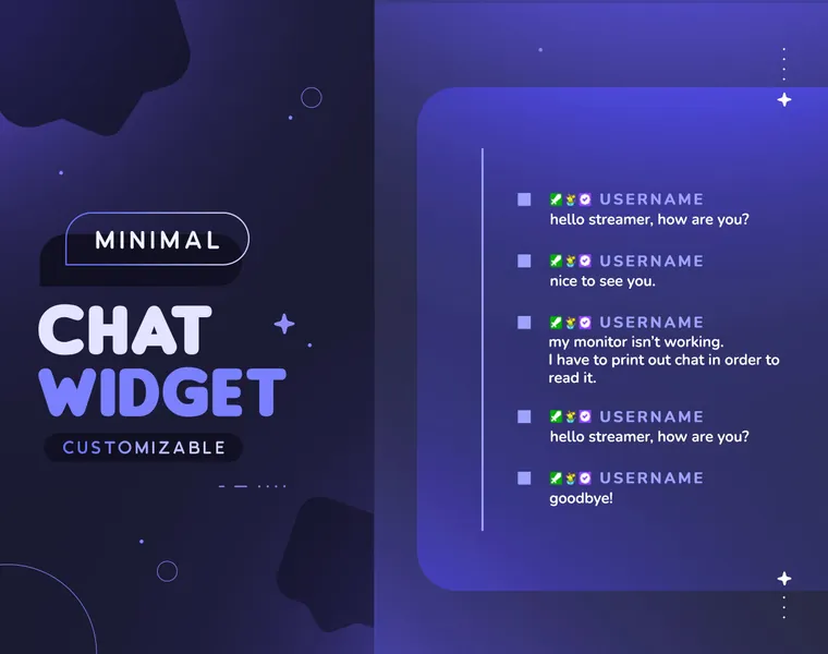 Minimal Squares Chat Widget  | Customizable Simple Line Custom Chat for Twitch Streamers | Pronouns | StreamElements & OBS