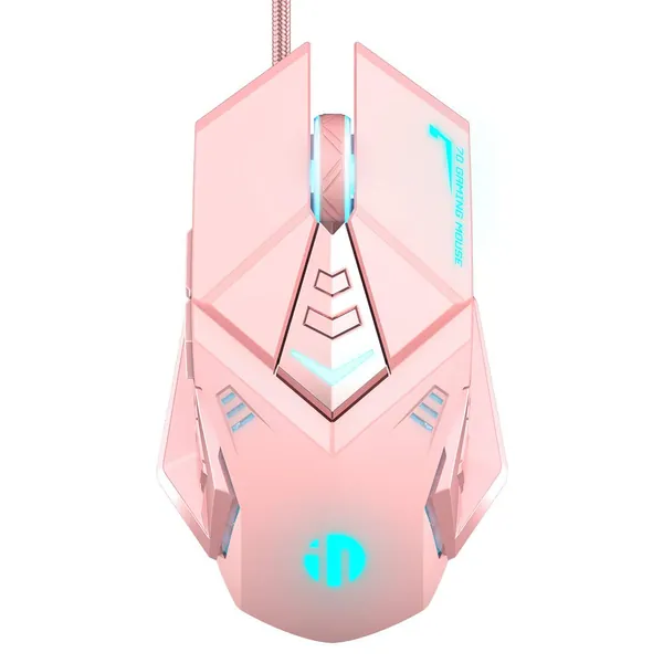 INPHIC Rosa Gaming Maus.Optische kabelgebundene USB Maus. RGB Hintergrundbeleuchtung.4 Stufen einstellbare DPI bis zu 4800.ergonomisches und 7 programmierbares Design.PC-Gaming-Mäuse für Windows