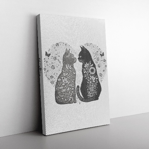 Yin and Yang Two Cats in Love Canvas, Black Cat Wall Art - 32x48 / 1.25