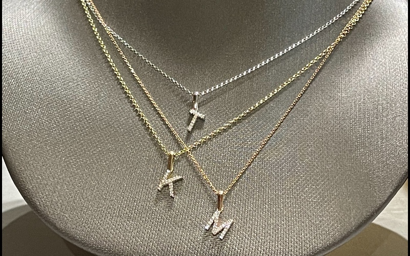 Diamond Letter Pendant and Necklace in Yellow, White, and Rose Gold. - White Gold / M