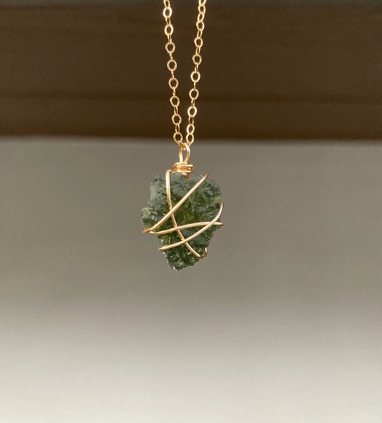 14k Gold Moldavite Necklace