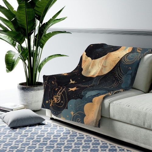 Celestial Moon and Stars Velveteen Plush Blanket - 60" × 80"