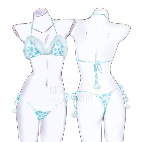 Winter Plush Cow Bikini - Blue / S/M