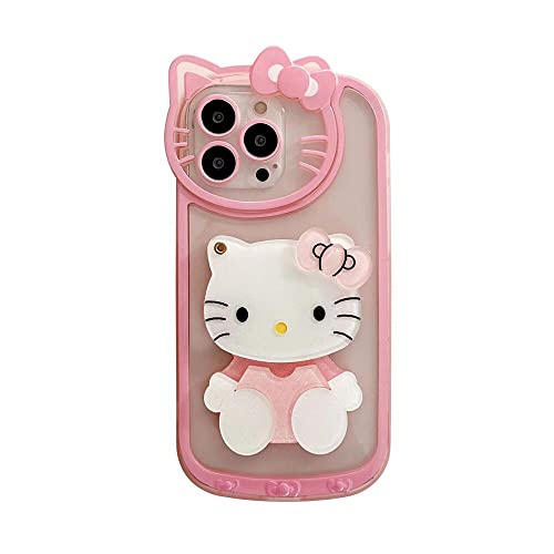 Olntun for iPhone 13 Pro Max Cute Cartoon Cat Case,3D Bow Kawaii Pink Cartoon Cat Face Makeup Mirror Women Girls Kids Soft TPU Clear Protective Phone Cover for iPhone 13 Pro Max 6.7 inch - for iPhone 13 Pro Max 6.7 inch