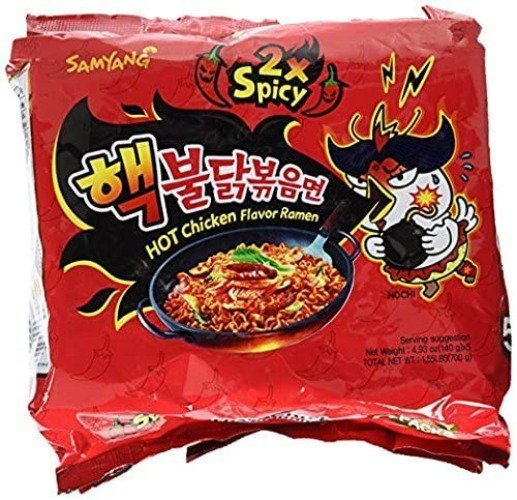 Samyang Hot chicken stir fried ramen noodle (2X Spicy 5 pk) - Spicy - 4.93 Ounce (Pack of 5)