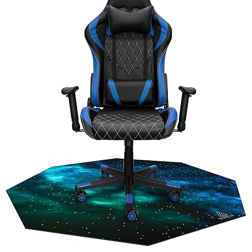 AREIA Gaming Chair Mat for Hardwood Floor - 47" x 47" Anti-Slip Noise Canceling Octagon Gaming Floor Mat & Computer Chair Mat - Office Chair Mat for Home Gaming Room Floor Protector, Blue Green Stars - 47.2" x 47.2" - Blue and Green