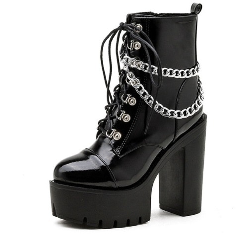 'Crying out Loud' Black Alt Gothic Chain Ankle Boots - black shoes / 8.5